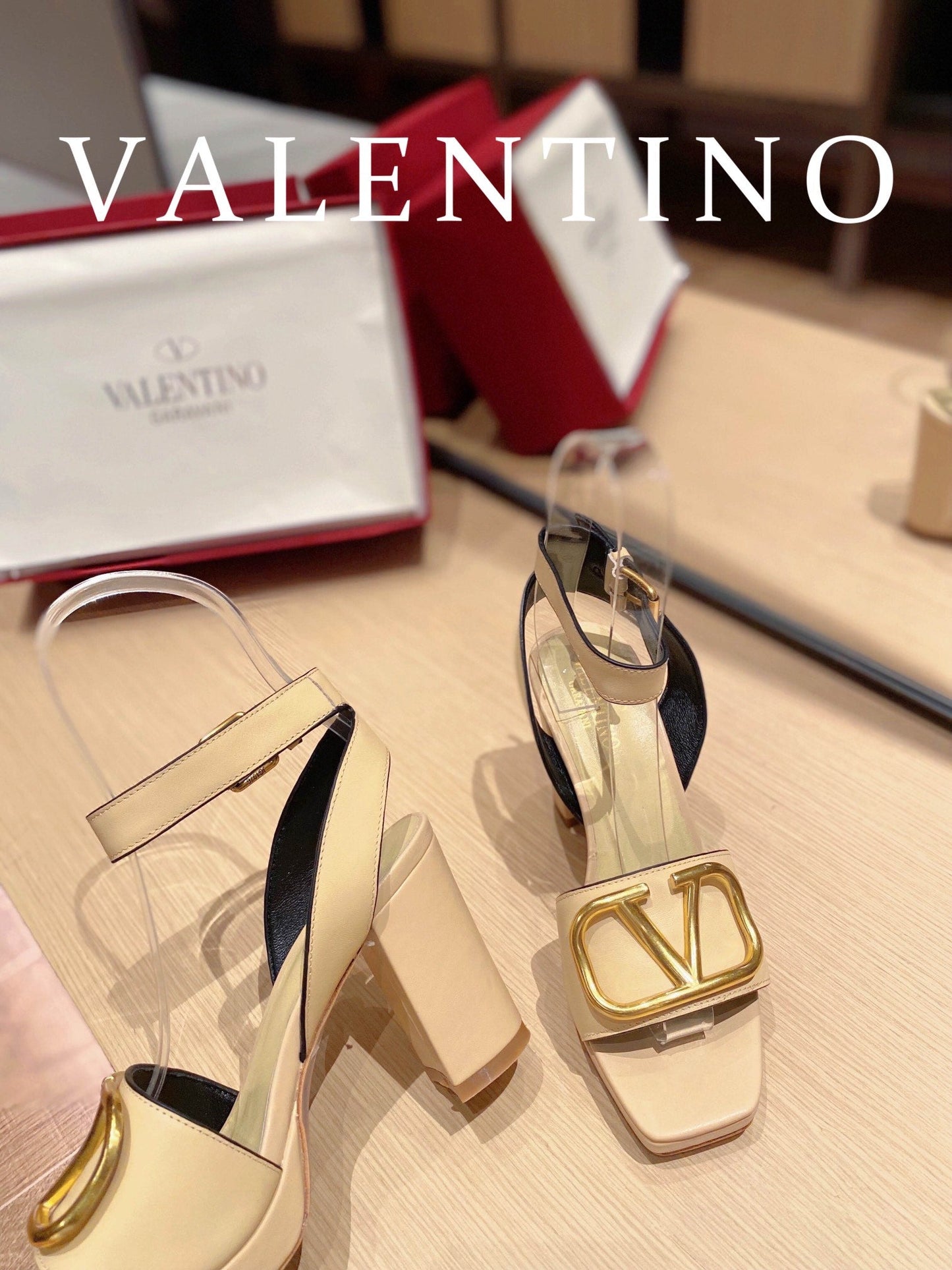 Valentino Garavani Strap Heeled Sandals With V Logo Signature EmbellisGLAMIent Light Yellow For Women