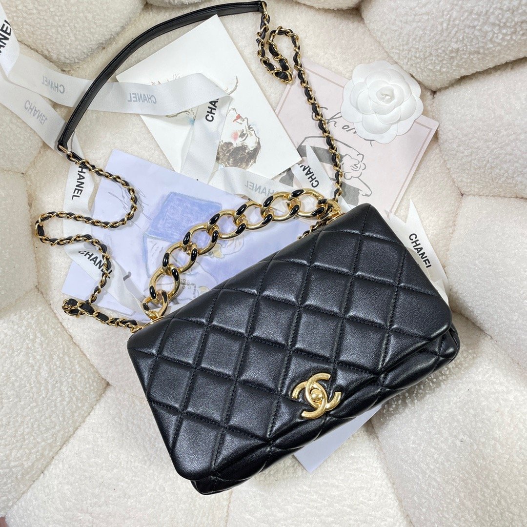 CHLLarge GlamIap Bag Gold Hardware Black For Women Handbags, Shoulder Bags 9.1in/23cm AS3367