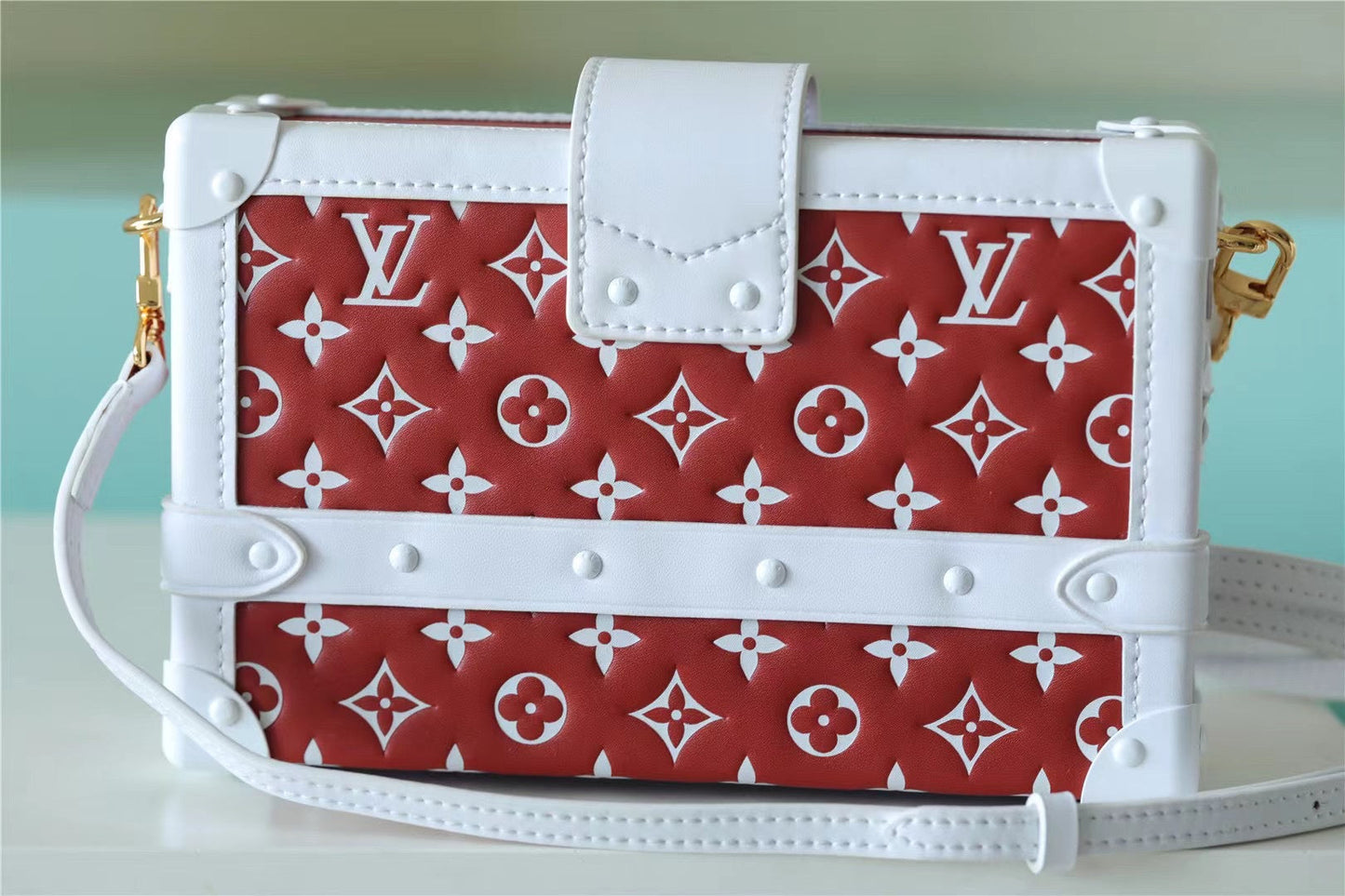 LV Petite Malle Monogram Embossed Puffy Terracotta Brown For Women,  Shoulder And Crossbody Bags 7.9in/20cm LV M20764