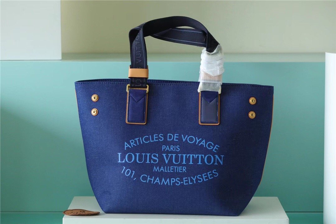 LV Cabas PM Plan Soleil Denim Canvas Blue For Women, WoHandbags 11.8in/30cm LVÃ‚Â  M94144