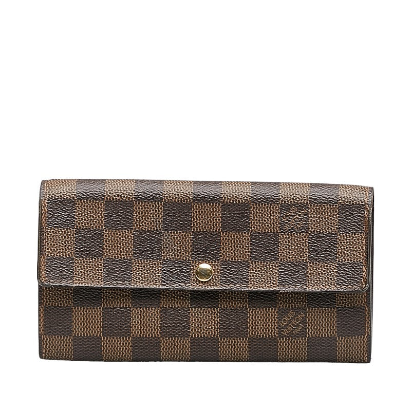 Louis Vuitton Damiere Portfolio Sarah Long Wallet N61734 Brown PVC Leather  Louis Vuitton Long Wallet