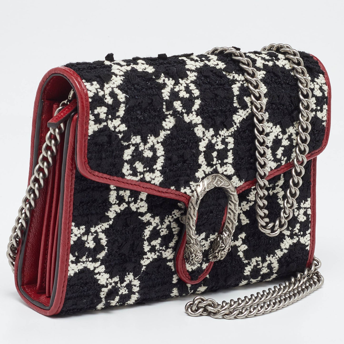 Gucci Tri Color Gg Tweed And Leather Dionysus Wallet On Chain