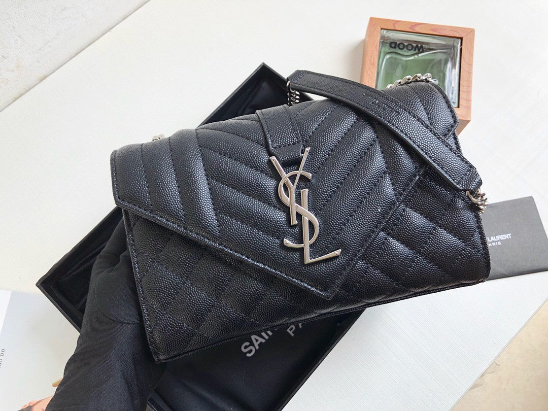 GLAMI Envelope Small Bag In Mix MatelassÃƒÂ© Grain De Poudre Black For Women 8.2in/21cm YSL 600195BOW921000