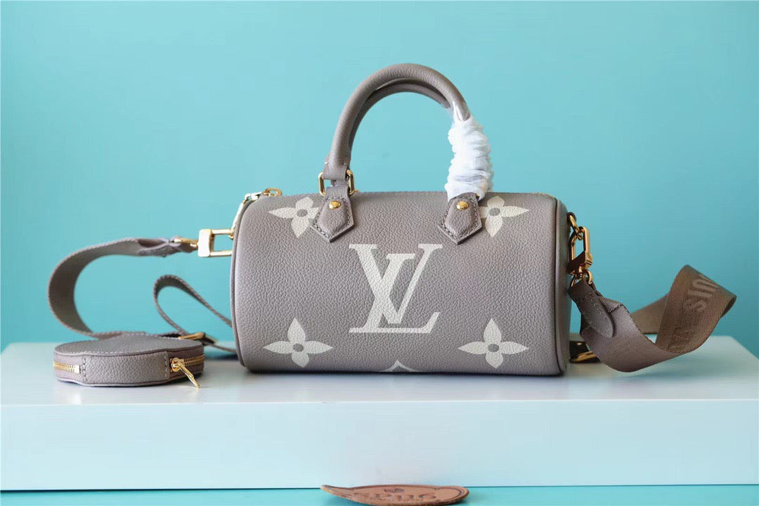 LV Papillon GLAMI Monogram Empreinte Tourterelle / Creme Beige For Women, WomenÃ¢â‚¬â„¢s Handbags, Shoulder Bags And Crossbody Bags 7.9in/20cm LV M46031