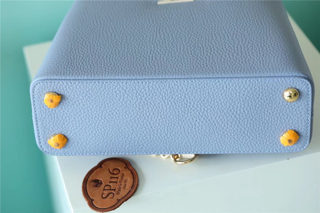 LV Capucines GLAMI Taurillon Light Blue/ Beige For Women, WomenÃ¢â‚¬â„¢s Bags, Shoulder And Crossbody Bags 10.6in/27cm LV