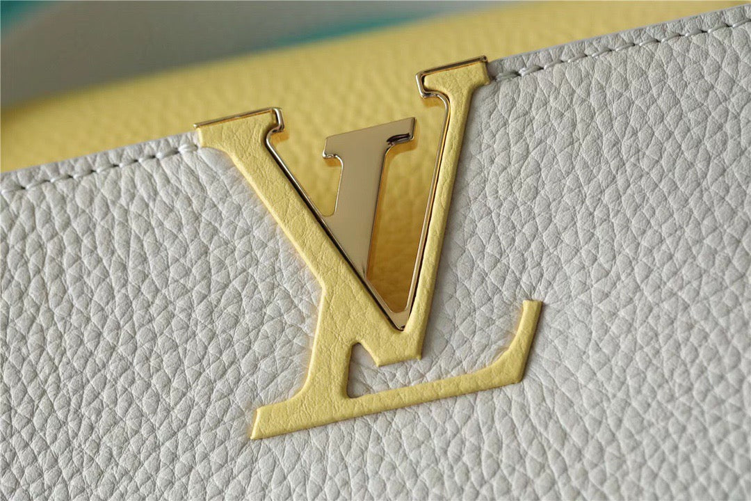 LV Capucines MM Taurillon Creme Beige/ Plume Yellow Berlingot For Women, WomenÃ¢â‚¬â„¢s Bags, Shoulder And Crossbody Bags 12.4in/31.5cm LV M59883