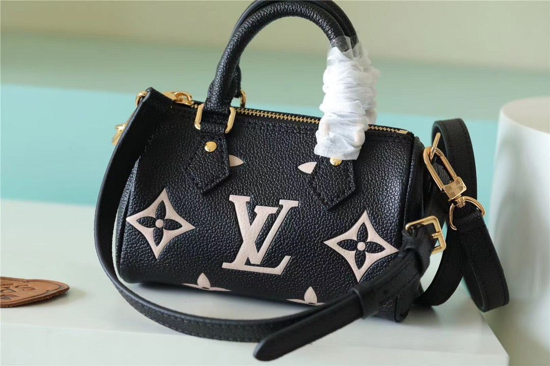 LV Nano Speedy Monogram Empreinte Arizona Beige/ Creme Beige For Women, WomenÃ¢â‚¬â„¢s Bags, Shoulder And Crossbody Bags 6.3in/16cm LV