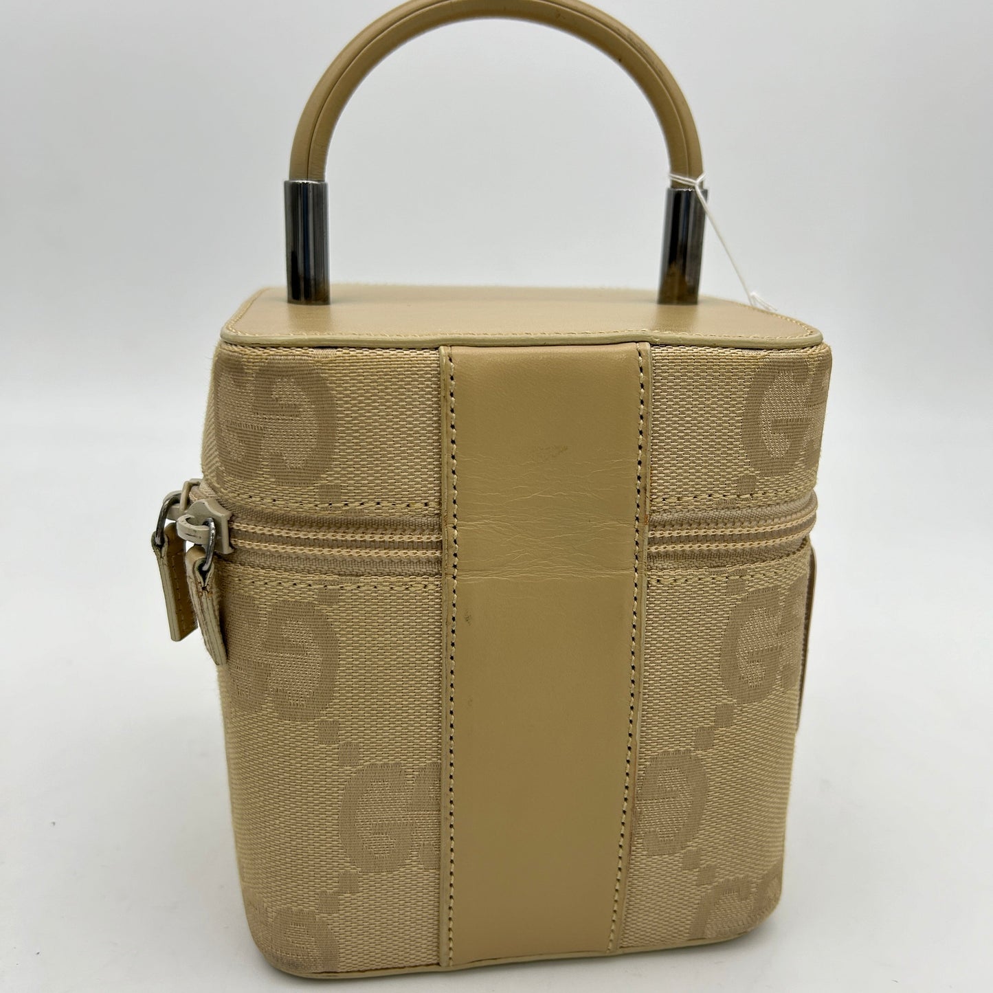 Gucci Beige GG Canvas Leather Vanity Bag