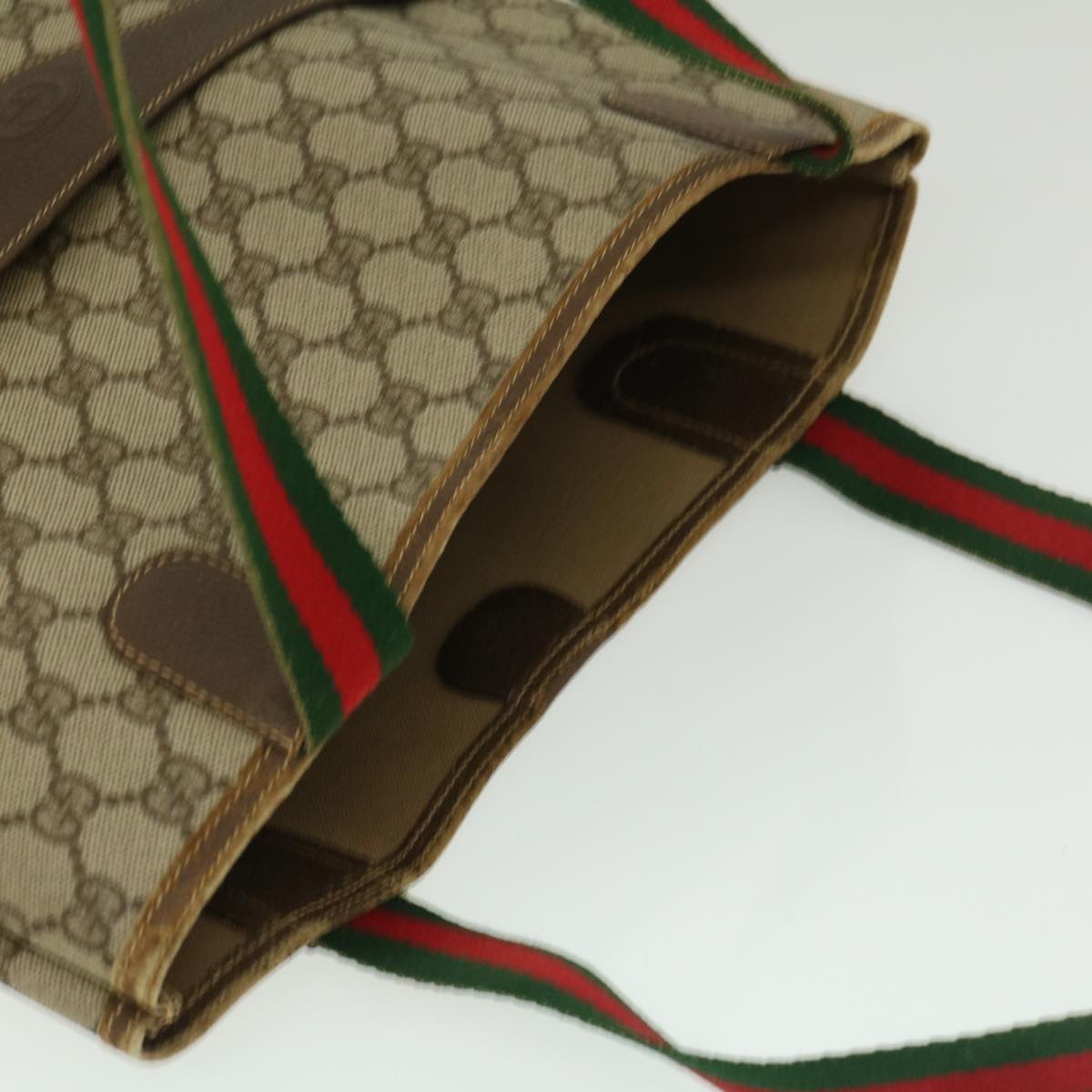 GUCCI Web Sherry Line GG Canvas Tote Bag Beige Red Green fm1307