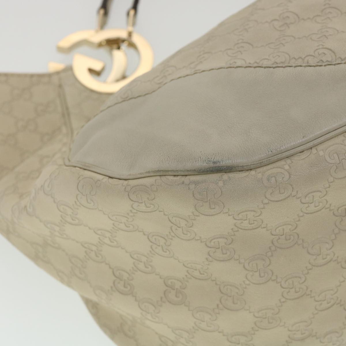 GUCCI GG Canvas Tote Bag Leather White fm1564