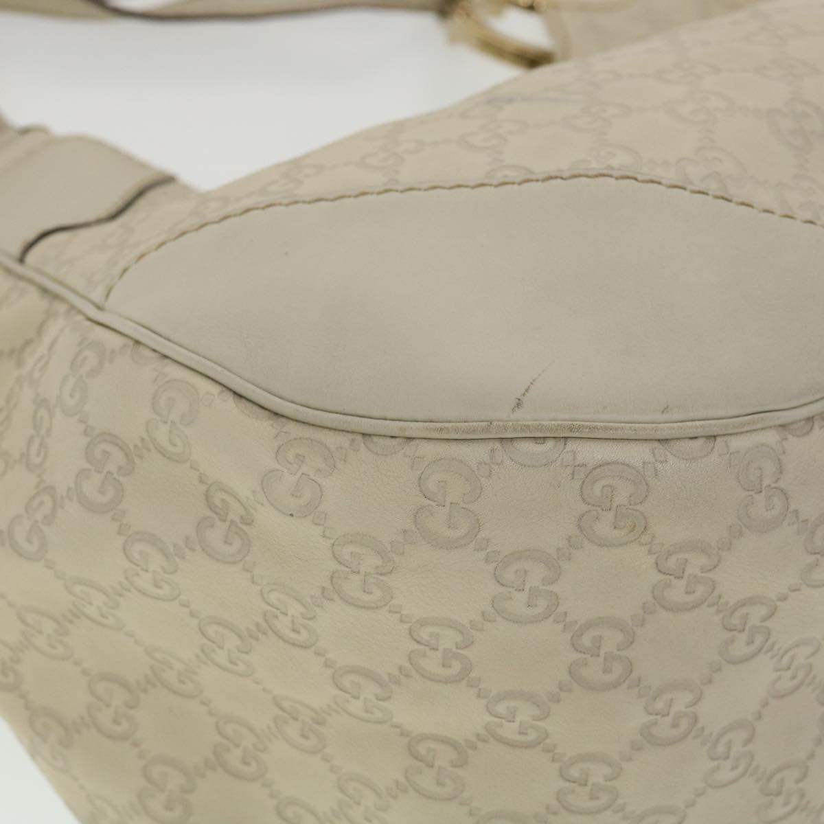GUCCI GG Canvas Tote Bag Leather White fm1564