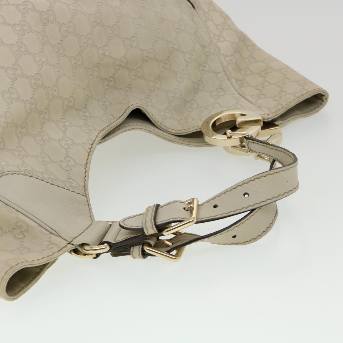 GUCCI GG Canvas Tote Bag Leather White fm1564