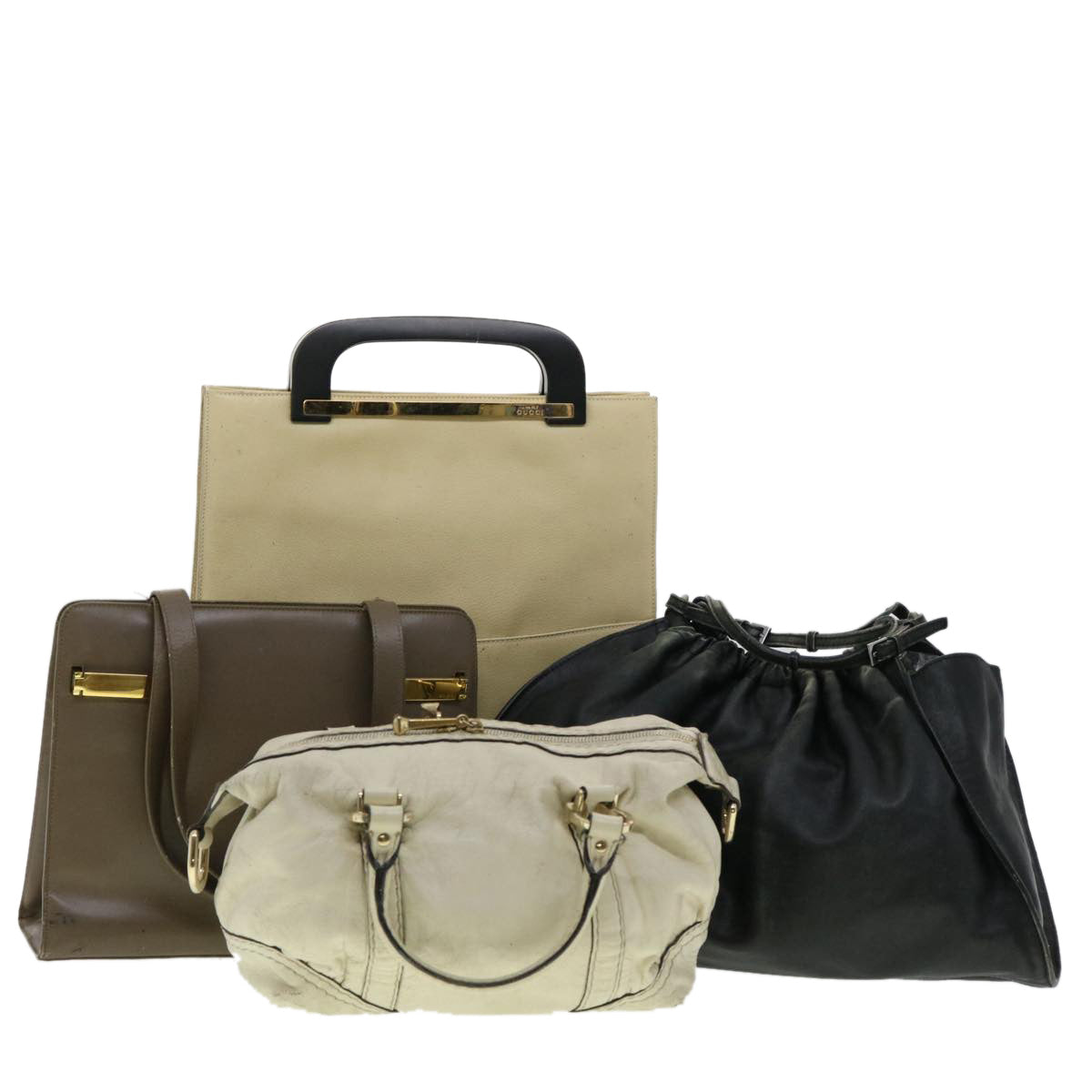 GUCCI Hand Bag Tote Bag Leather 4Set Beige Black Brown fm1720