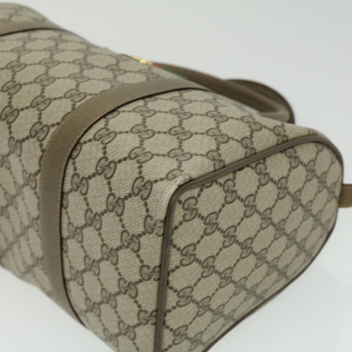 GUCCI Web Sherry Line GG Canvas Boston Bag PVC Leather Beige Green fm1775