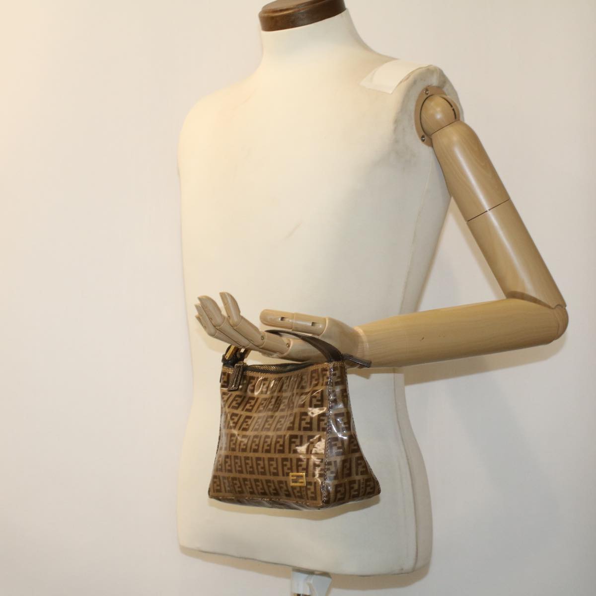FENDI Zucchino Canvas Hand Bag Enamel Brown fm1867