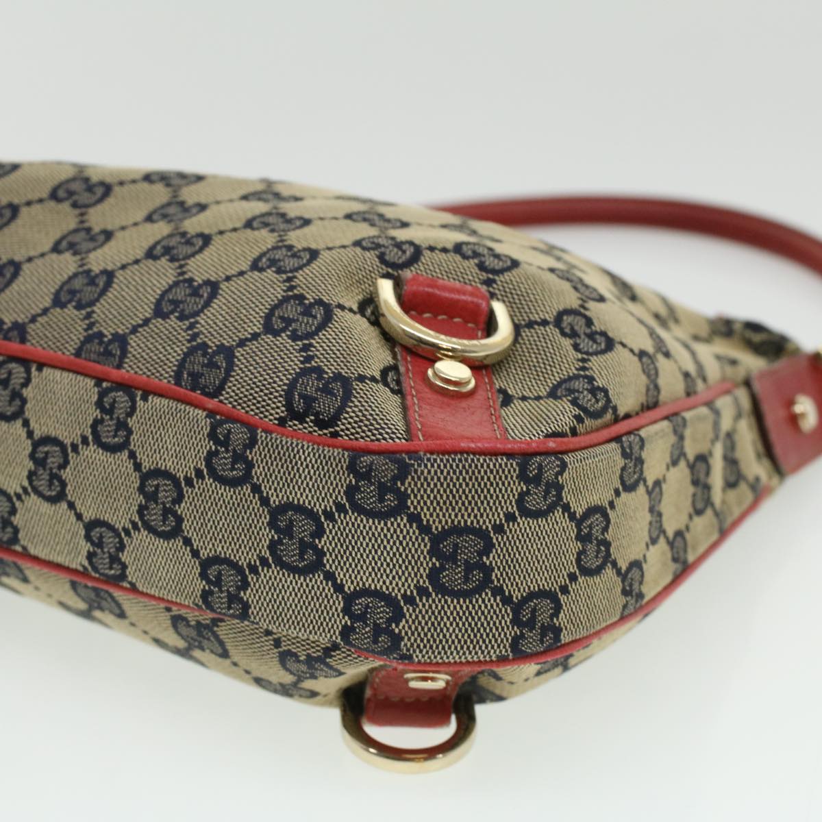 GUCCI GG Canvas Shoulder Bag Beige Red fm1893