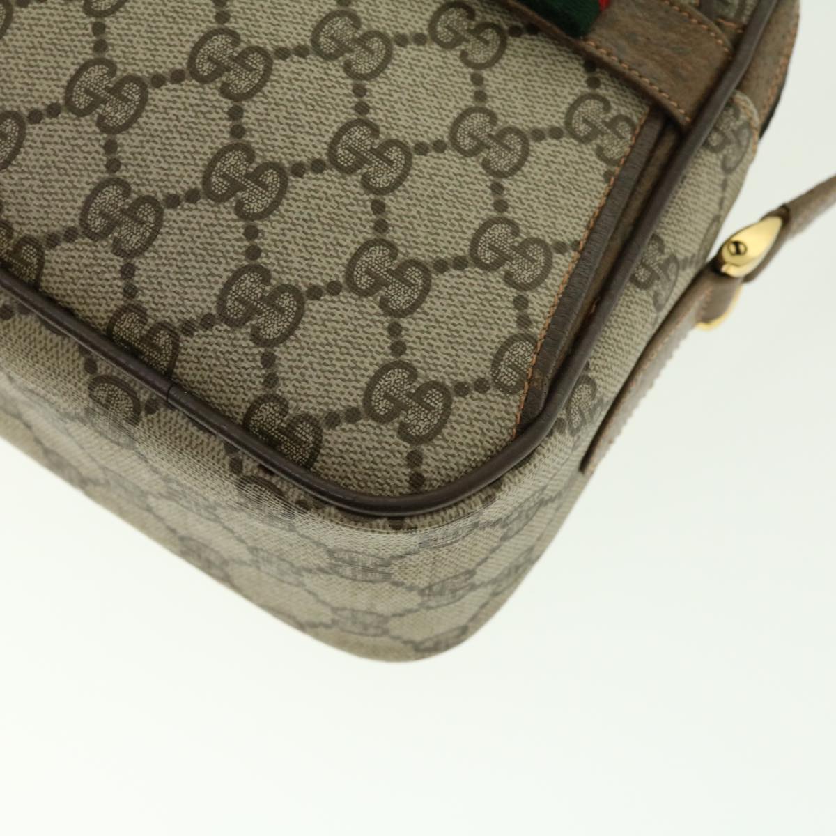 GUCCI GG Canvas Web Sherry Line Shoulder Bag Beige Red Green fm2200