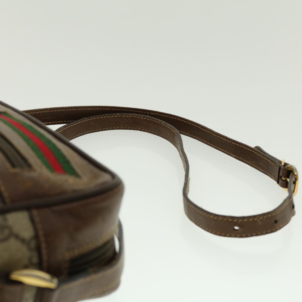 GUCCI GG Canvas Web Sherry Line Shoulder Bag PVC Leather Beige Green fm2201