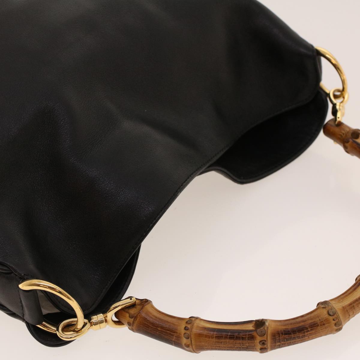 GUCCI Bamboo Shoulder Bag Leather Black fm2318