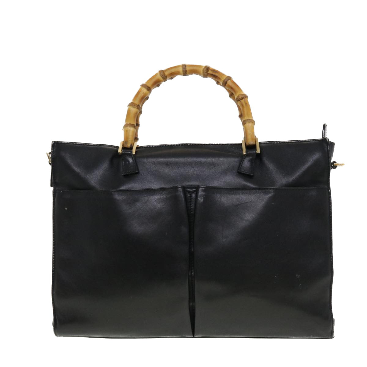 GUCCI Bamboo Hand Bag Leather 2way Black fm2374