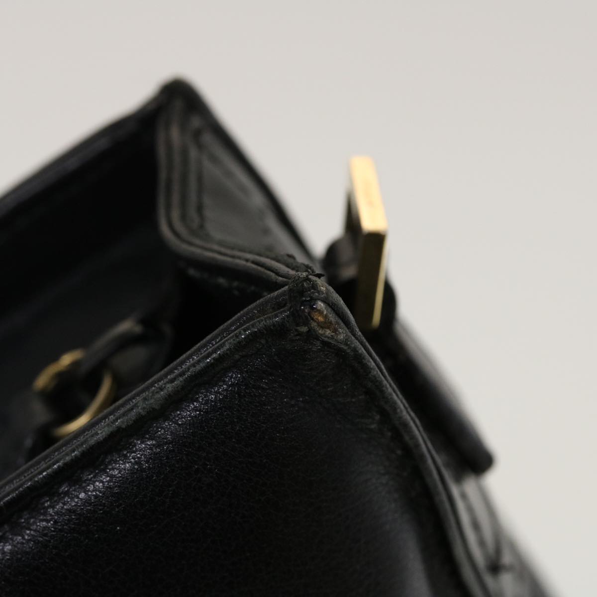 GUCCI Bamboo Hand Bag Leather 2way Black fm2374