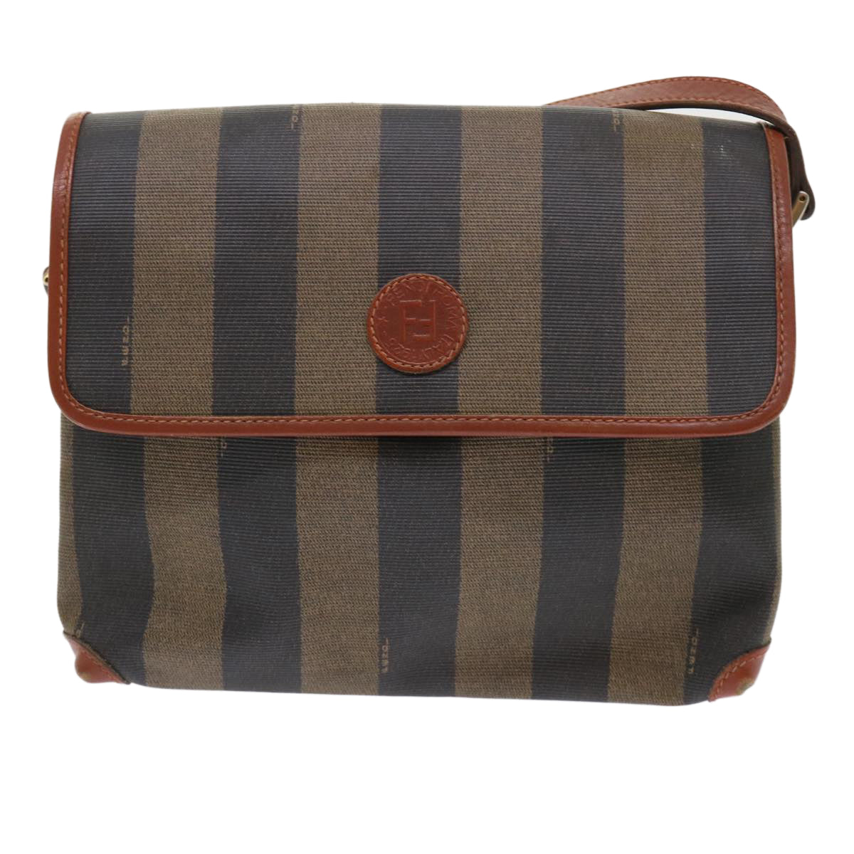 FENDI Pecan Canvas Shoulder Bag Black Brown fm2527