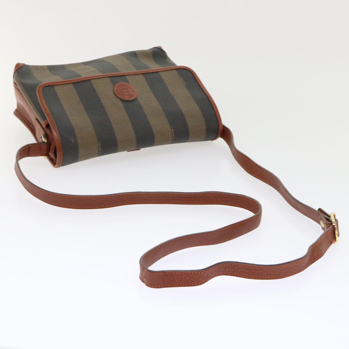FENDI Pecan Canvas Shoulder Bag Black Brown fm2527