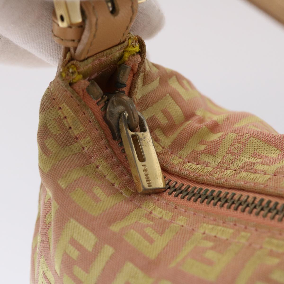 FENDI Zucchino Canvas Hand Bag Pink Gold fm2528