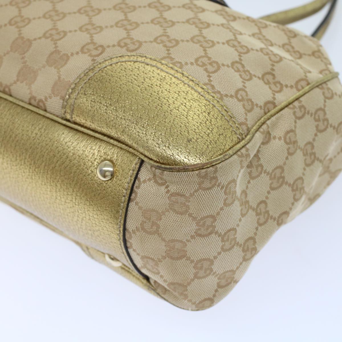 GUCCI GG Canvas Tote Bag Beige Gold Tone 163805 fm2594