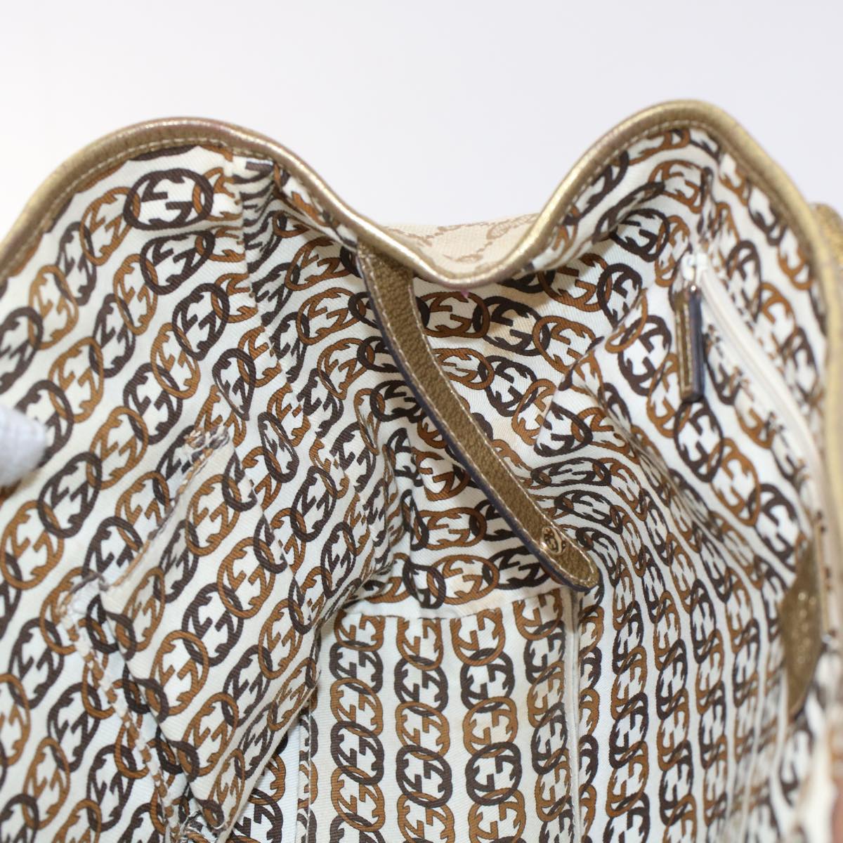 GUCCI GG Canvas Tote Bag Beige Gold Tone 163805 fm2594