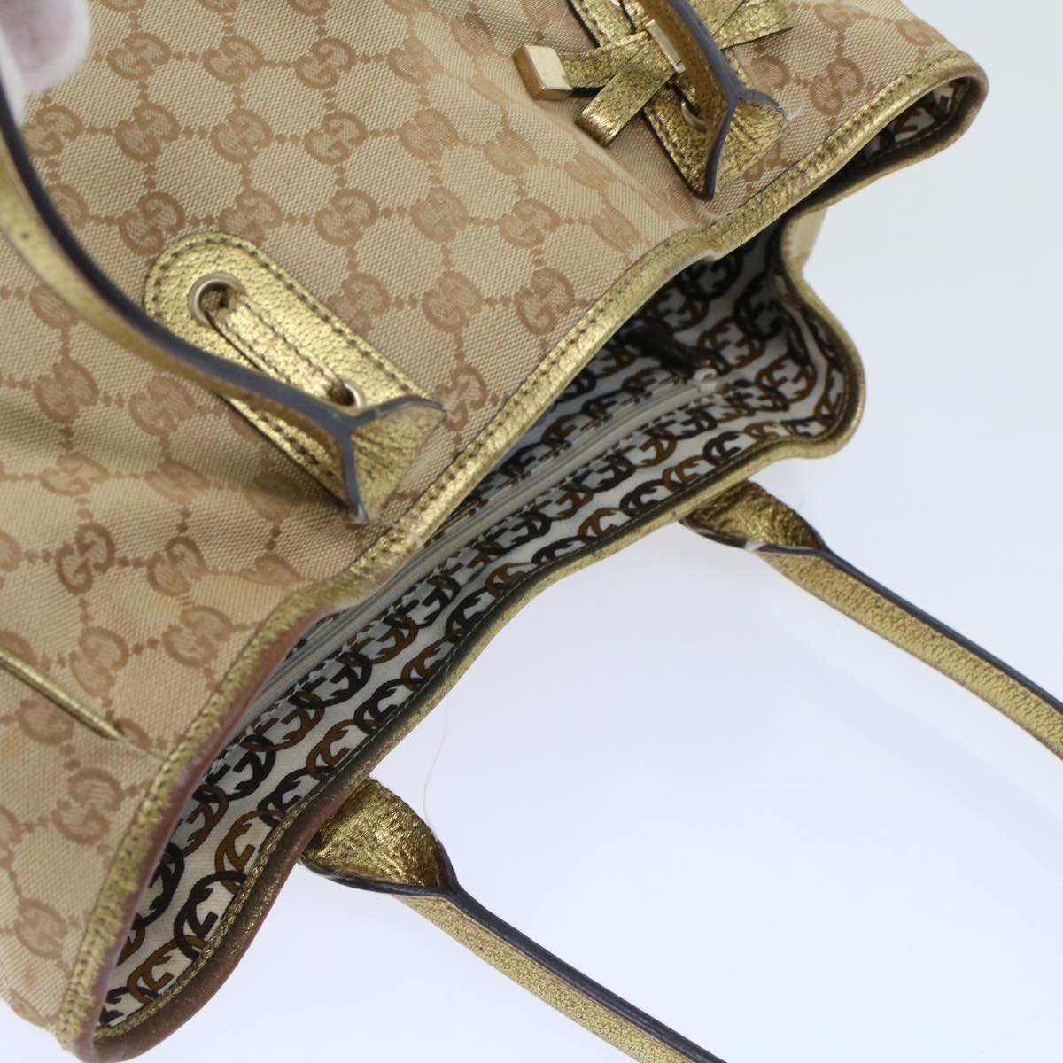 GUCCI GG Canvas Tote Bag Beige Gold Tone 163805 fm2594