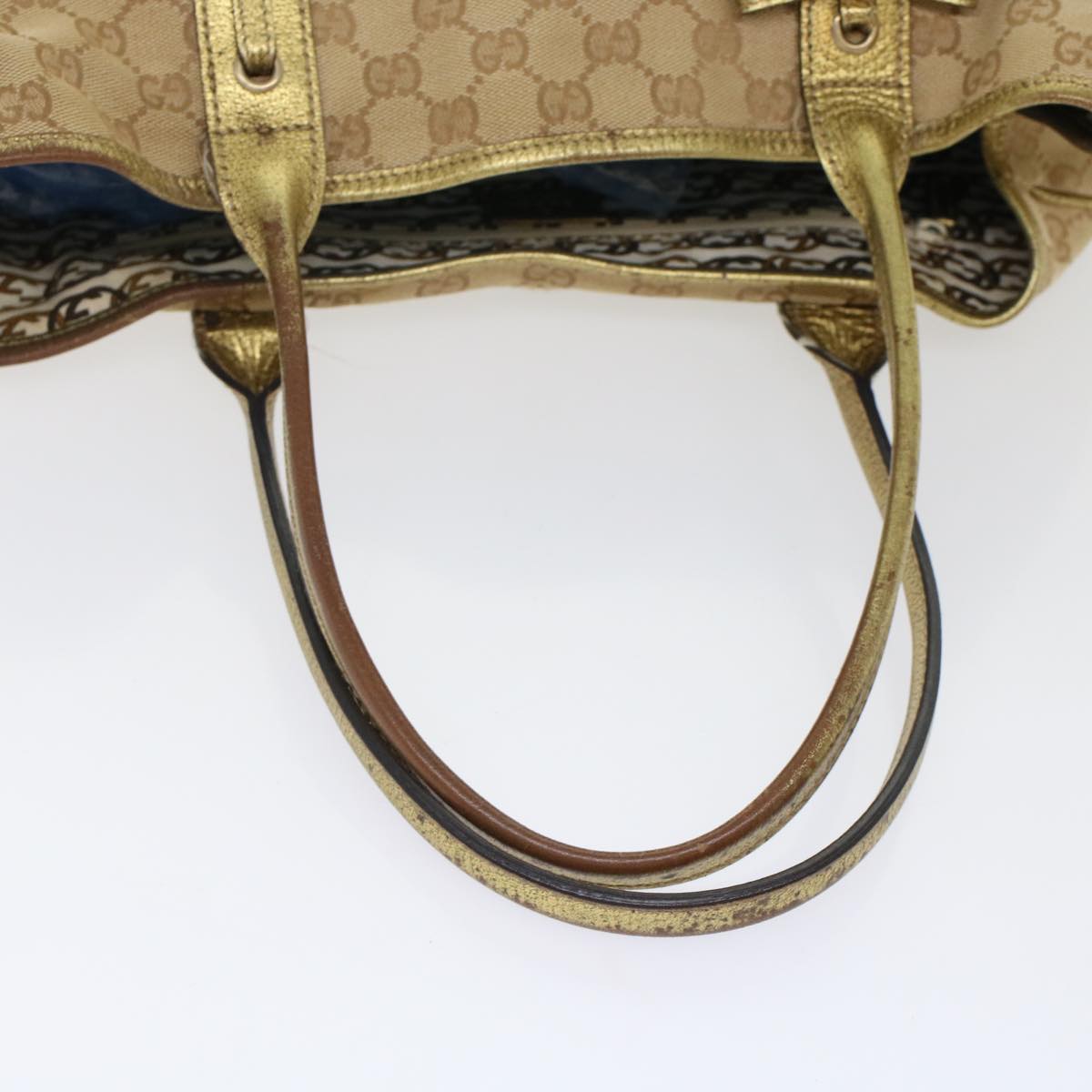 GUCCI GG Canvas Tote Bag Beige Gold Tone 163805 fm2594