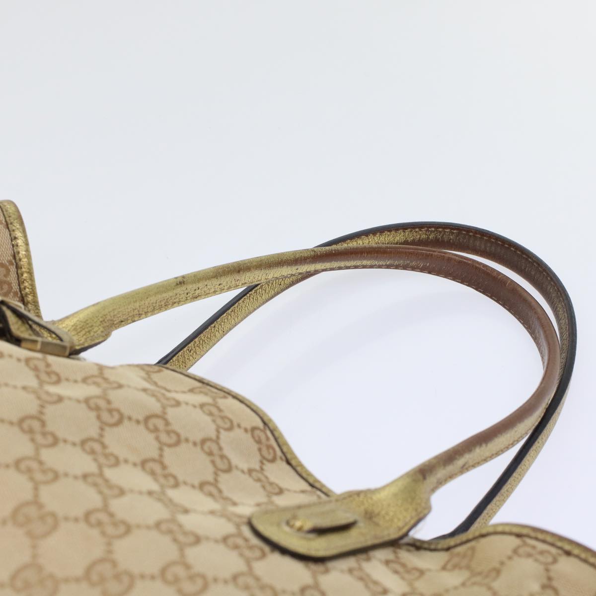 GUCCI GG Canvas Tote Bag Beige Gold Tone 163805 fm2594