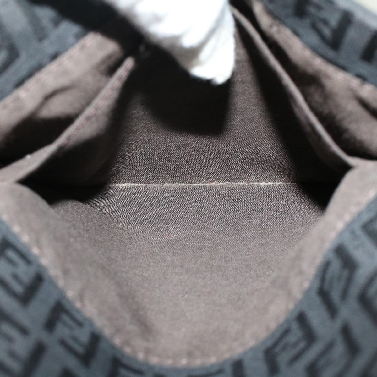 FENDI Zucchino Canvas Shoulder Bag Dark Brown fm2601