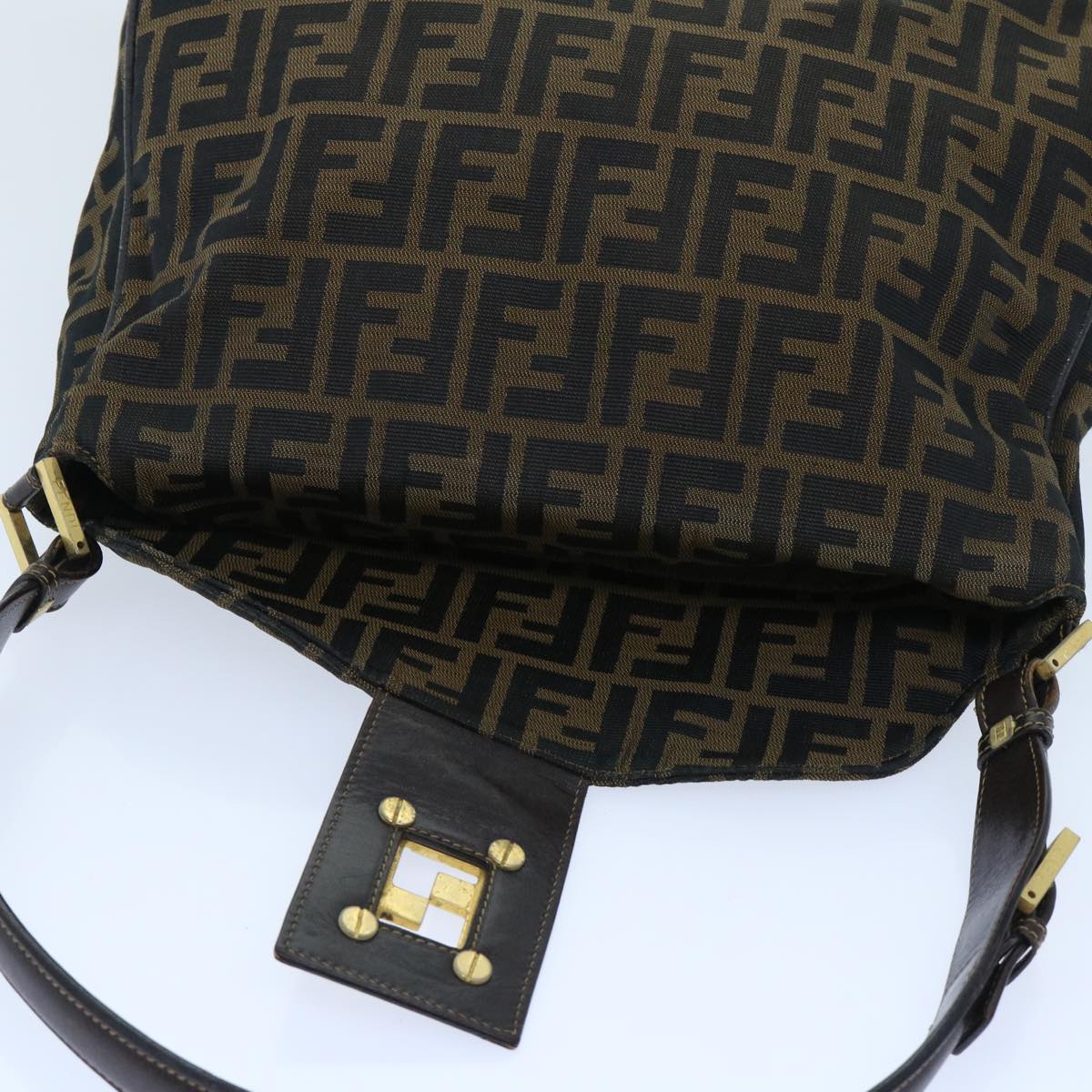 FENDI Zucca Canvas Shoulder Bag Leather Black Brown fm2602