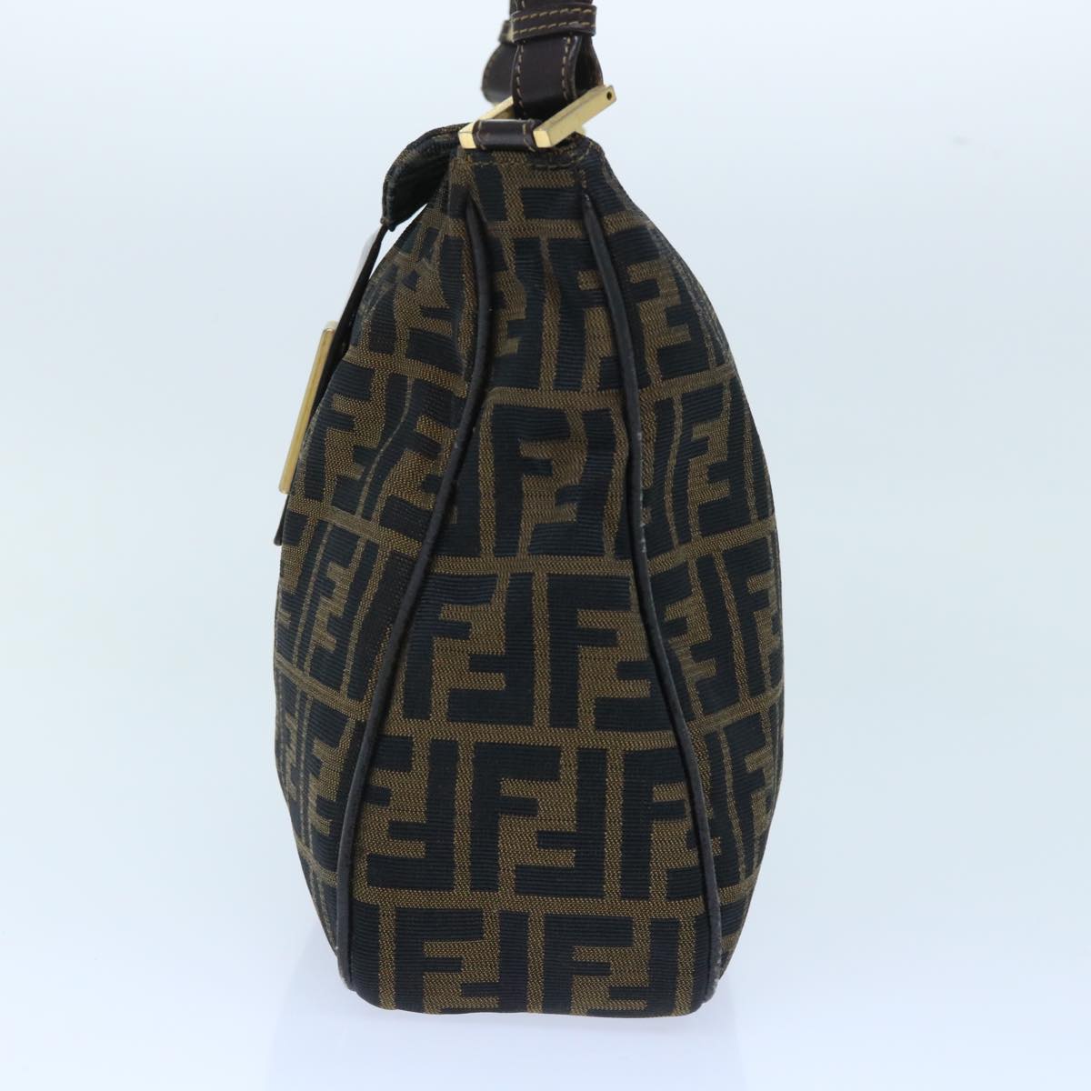 FENDI Zucca Canvas Shoulder Bag Leather Black Brown fm2602