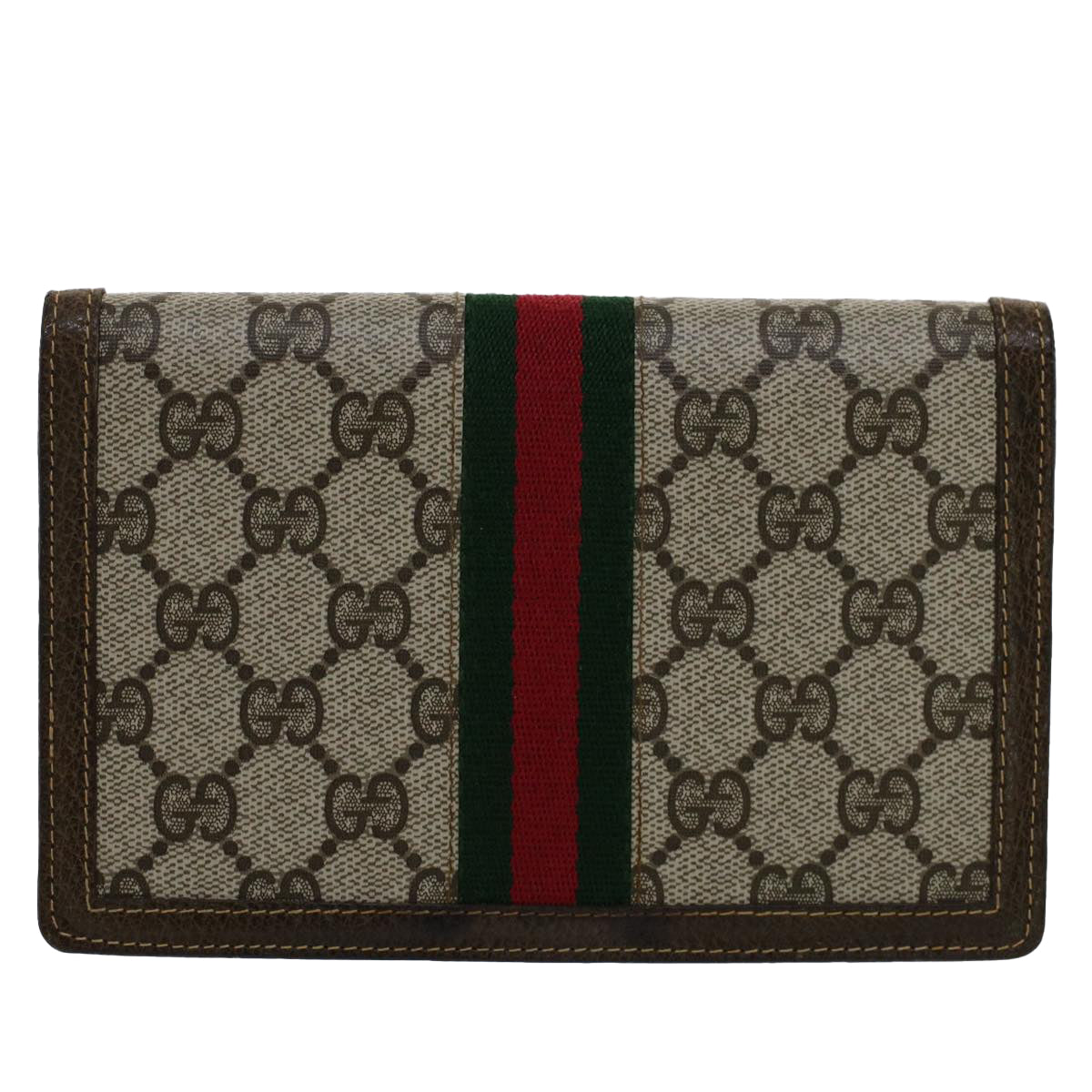GUCCI GG Canvas Web Sherry Line Pouch PVC Leather Beige Red Green fm2634