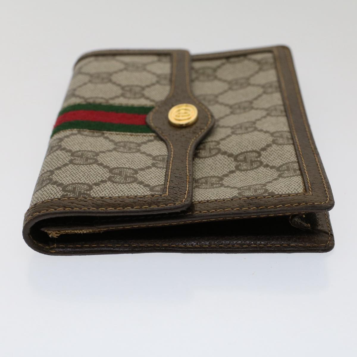 GUCCI GG Canvas Web Sherry Line Pouch PVC Leather Beige Red Green fm2634