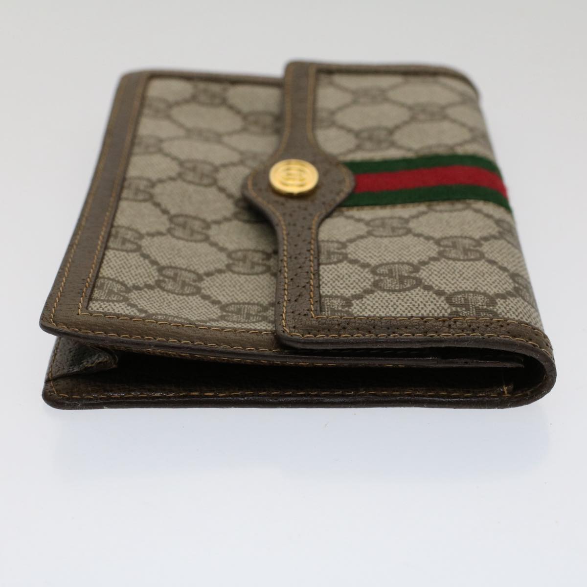 GUCCI GG Canvas Web Sherry Line Pouch PVC Leather Beige Red Green fm2634
