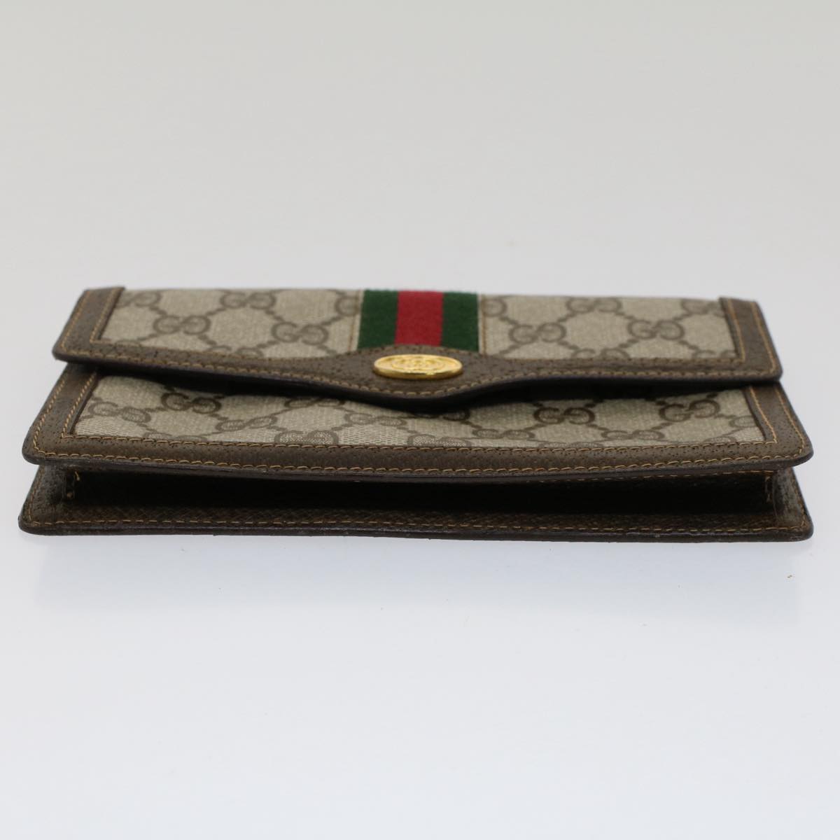GUCCI GG Canvas Web Sherry Line Pouch PVC Leather Beige Red Green fm2634