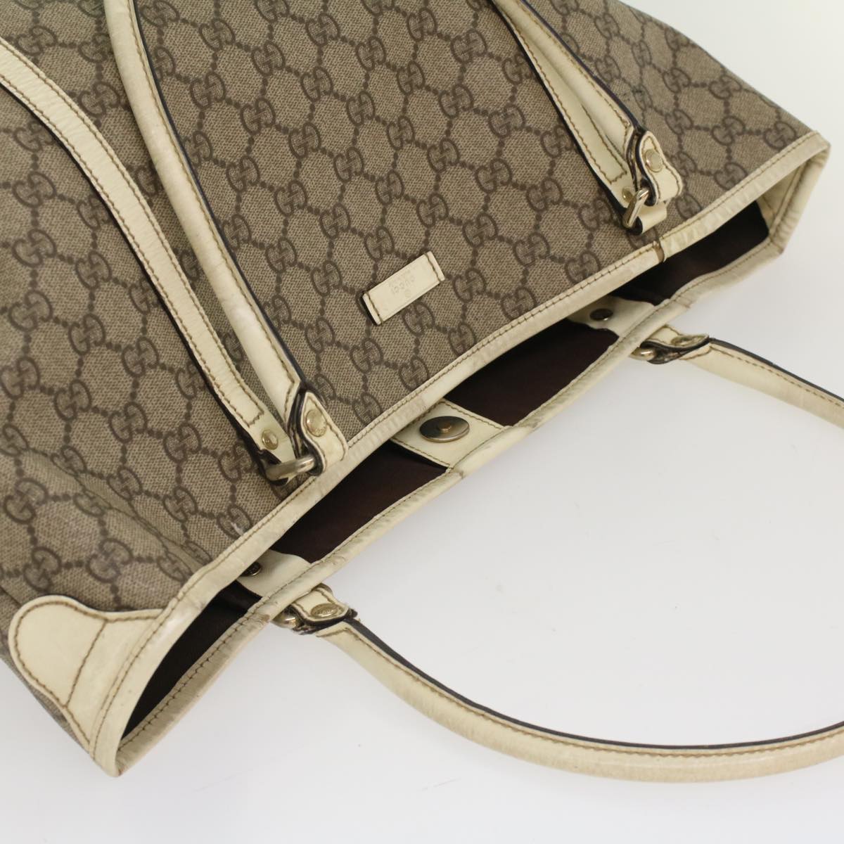 GUCCI GG Canvas Tote Bag PVC Leather Beige White 197953 fm2653
