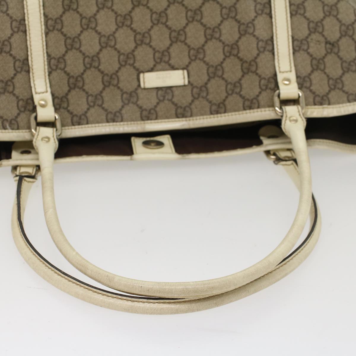 GUCCI GG Canvas Tote Bag PVC Leather Beige White 197953 fm2653