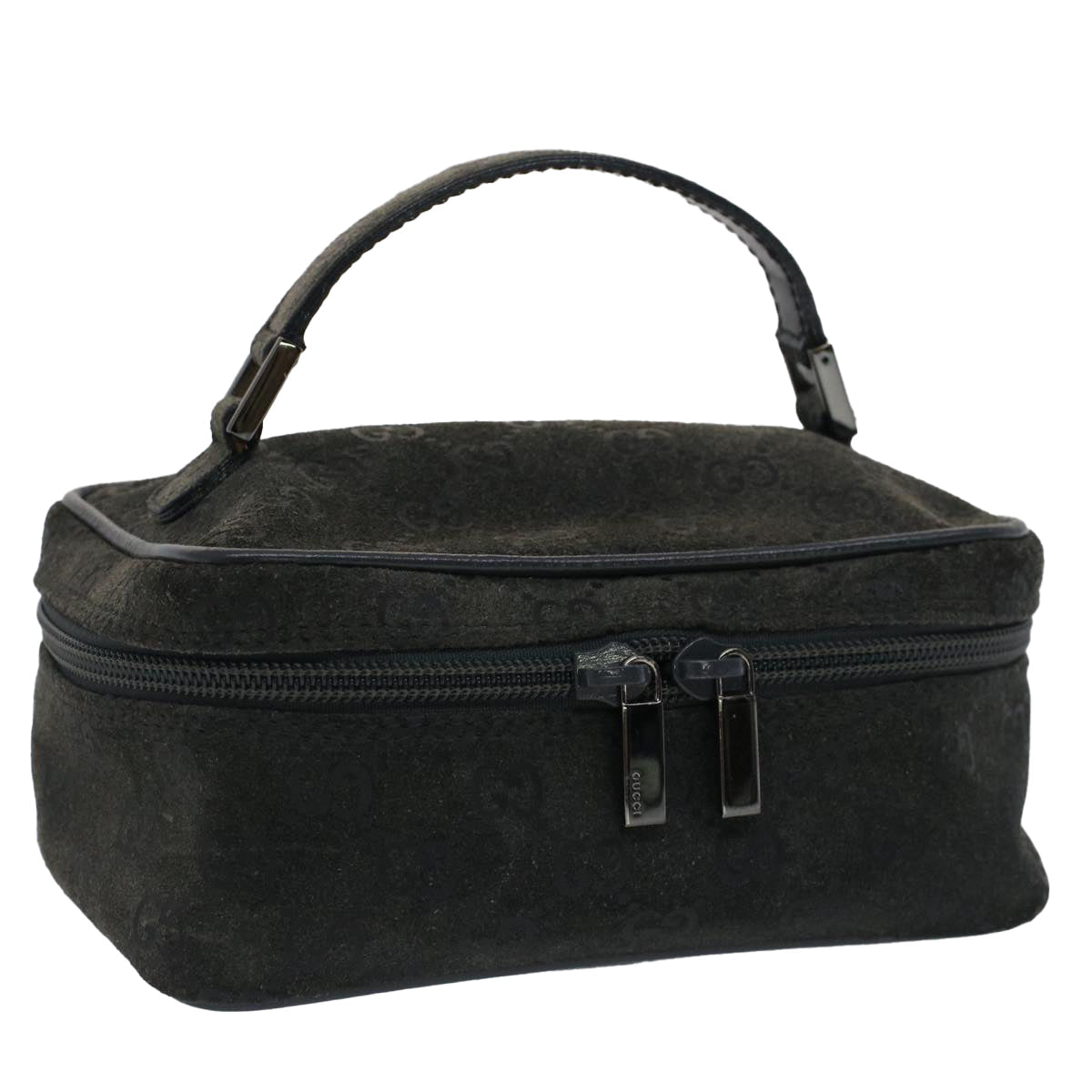 GUCCI GG Canvas Vanity Cosmetic Pouch Suede Gray 032 2854 0051 fm2654