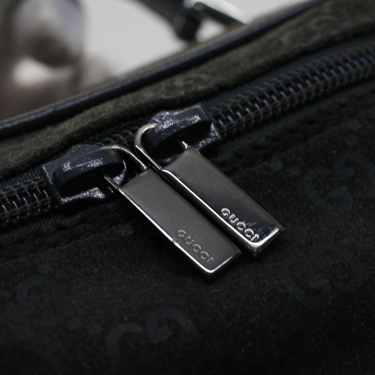 GUCCI GG Canvas Vanity Cosmetic Pouch Suede Gray 032 2854 0051 fm2654