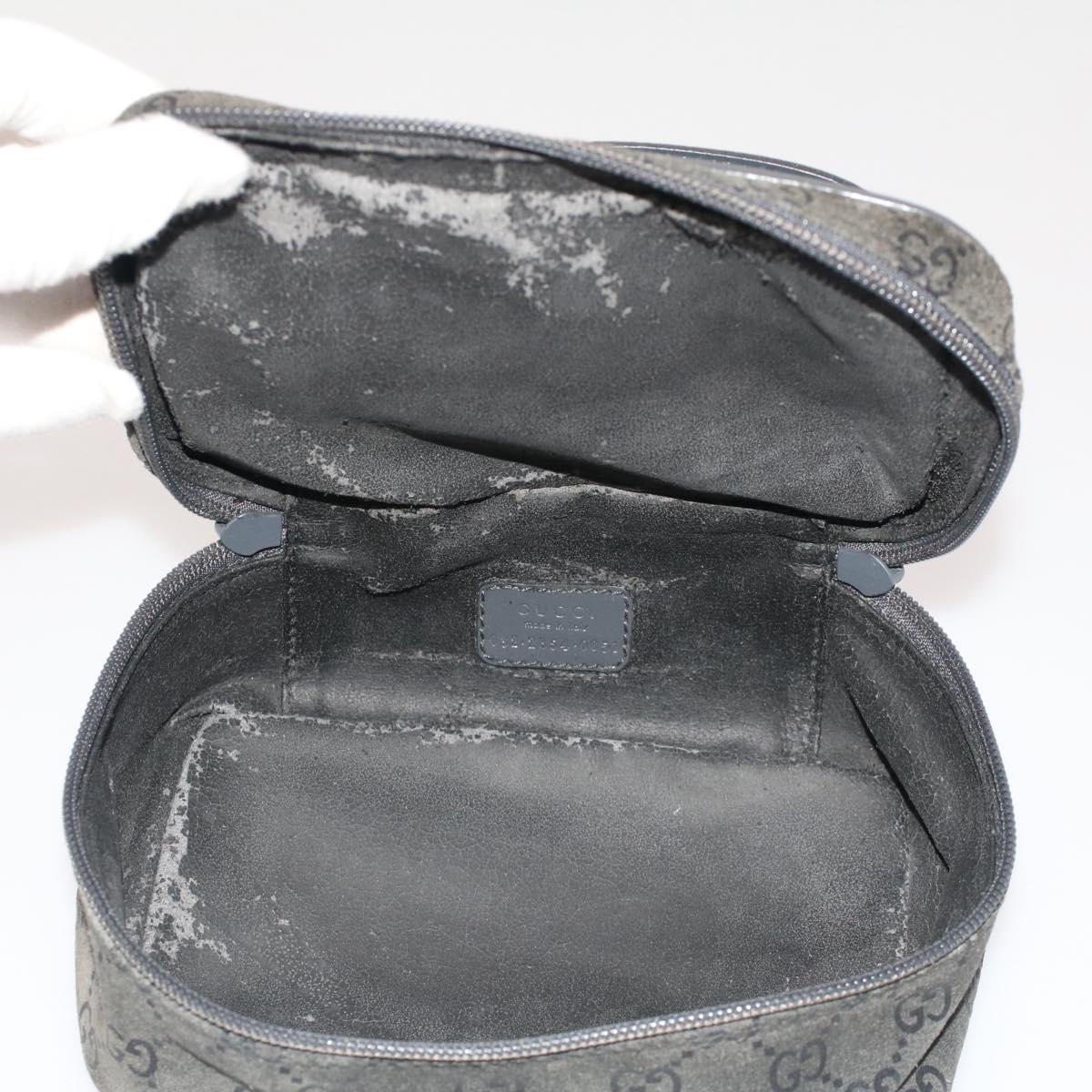 GUCCI GG Canvas Vanity Cosmetic Pouch Suede Gray 032 2854 0051 fm2654