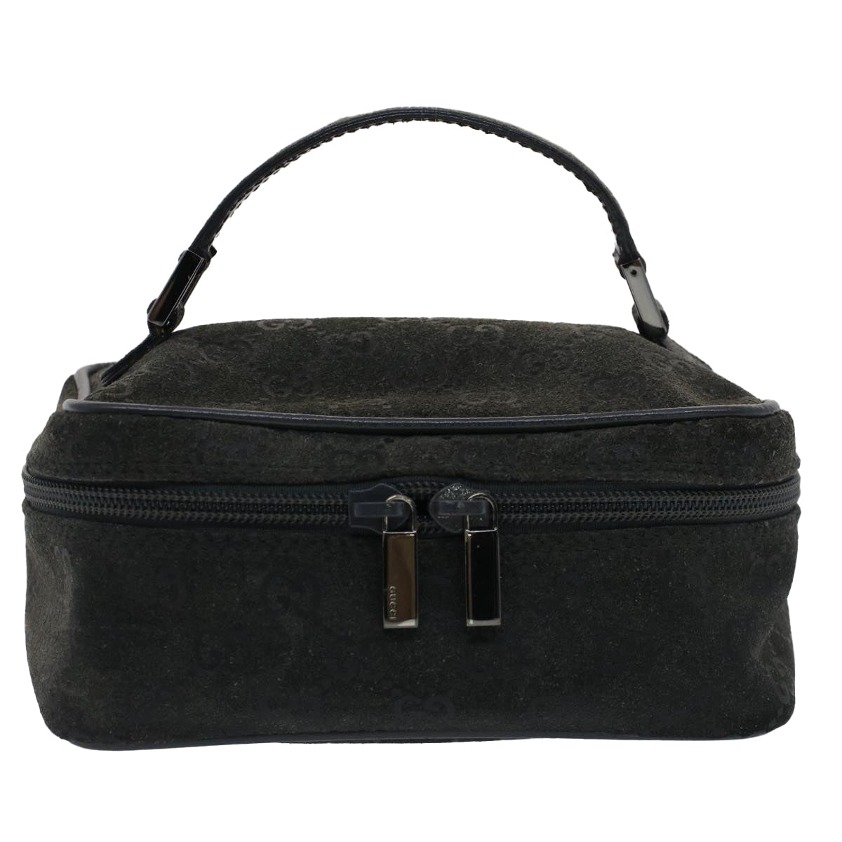 GUCCI GG Canvas Vanity Cosmetic Pouch Suede Gray 032 2854 0051 fm2654