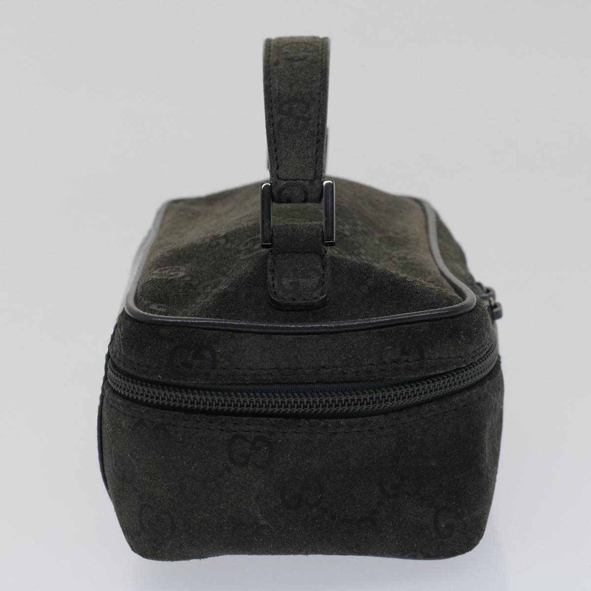 GUCCI GG Canvas Vanity Cosmetic Pouch Suede Gray 032 2854 0051 fm2654