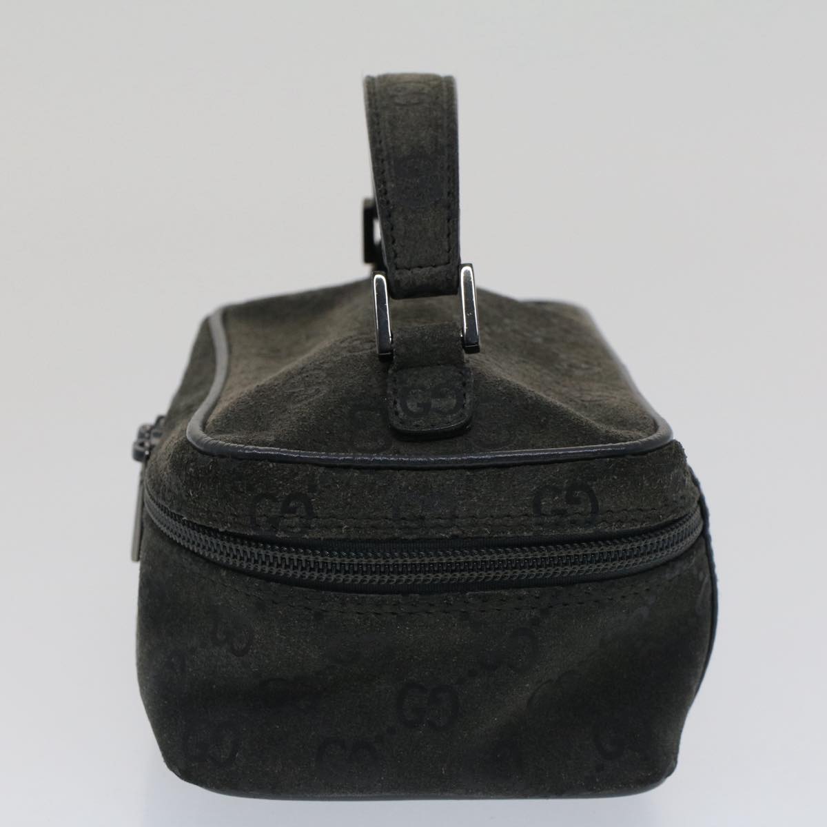 GUCCI GG Canvas Vanity Cosmetic Pouch Suede Gray 032 2854 0051 fm2654