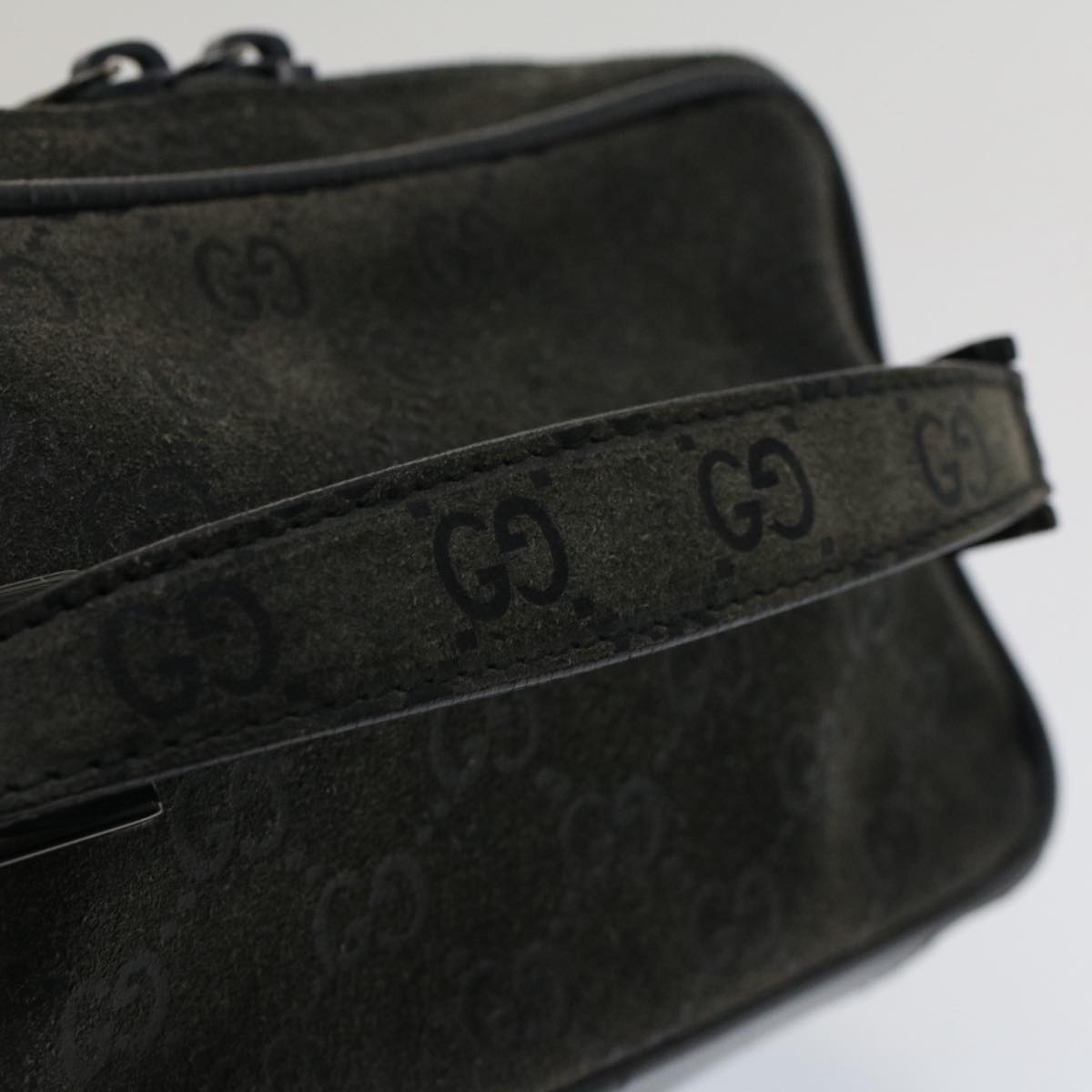 GUCCI GG Canvas Vanity Cosmetic Pouch Suede Gray 032 2854 0051 fm2654