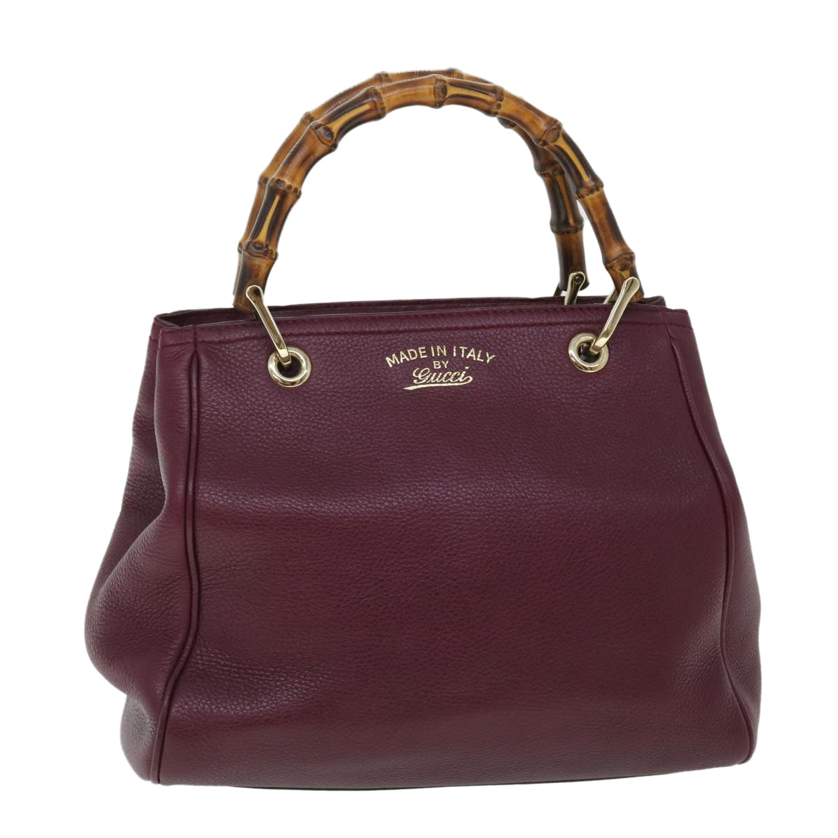 GUCCI Bamboo Small Shopper Hand Bag Leather Purple Wine Red 336032 fm2713